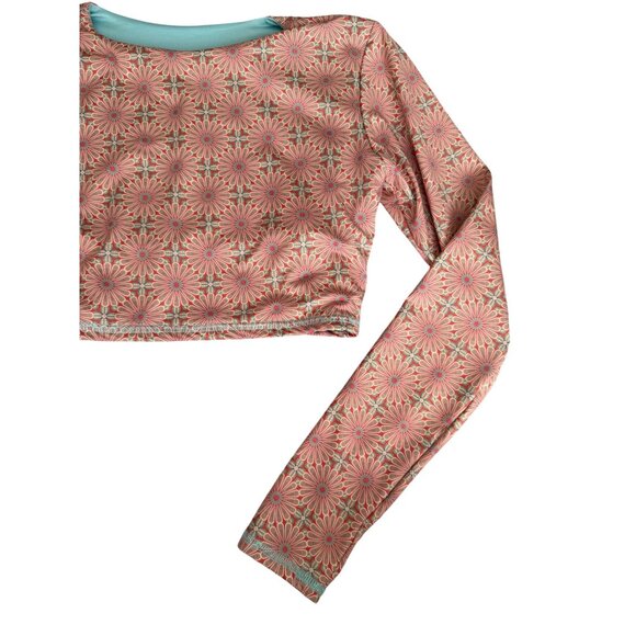 ISA & ANA Floral Long Sleeve Rash Guard Workout Crop Top Size Small - Picture 5 of 8